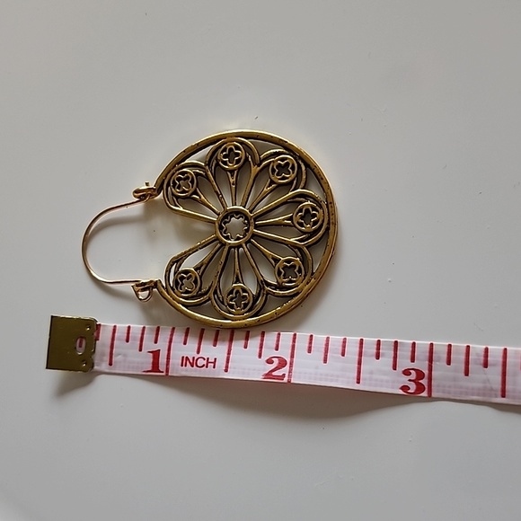 Women Boho Lotus Earrings Boho Antique Silver Gypsy Indian Tribal Ethnic Hoop - Picture 2 of 2